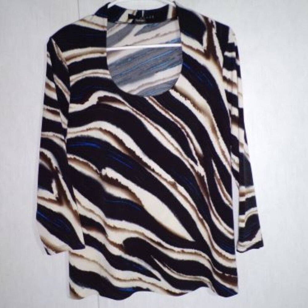 Grace Womens 3/4 Sleeve Pullover Top Size L Stretch Multicolor Career